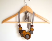 Felt Statement Necklace Mustard Yellow Embroidered Bib Necklace Eco Friendly Ribbon Jewelry