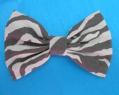 Zebra Grey White Print Hair  Bow Fabric Hair Bow, Girls Hairbow