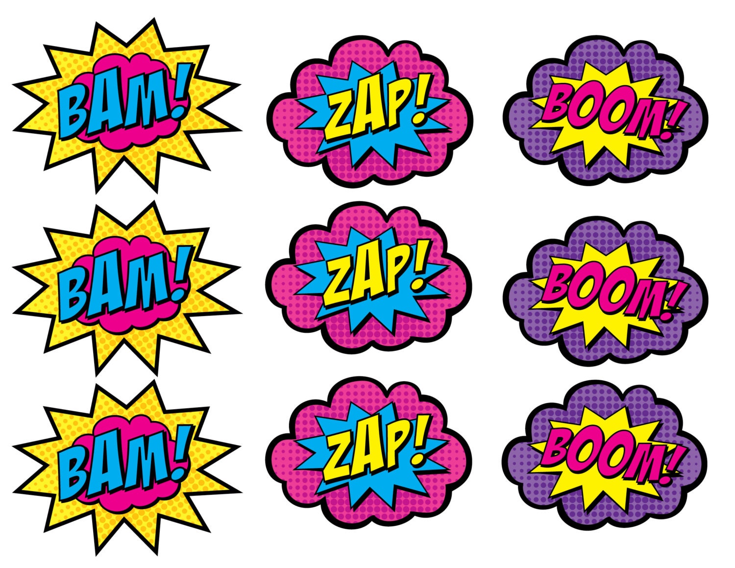GV1 Superhero Cupcake Toppers: Boom, Bam, Zap, Pow, and Pop  (printable)