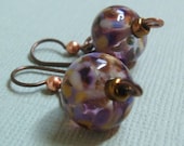 Artisan Lampwork Bead Earrings Purple And Copper