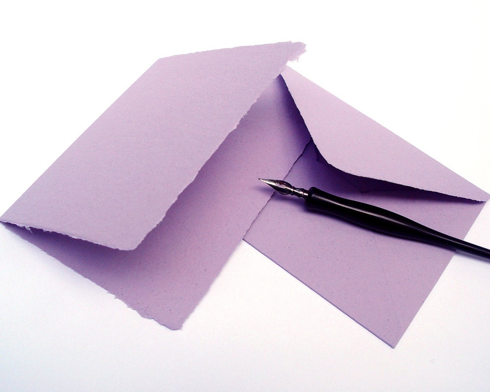 4 Lavender card and envelope sets, blank, handmade paper, recycled, A2 size