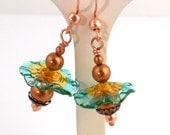 Turquoise and Copper Dangle Earrings, Glass Beads Earrings, Drop Earrings, Beaded Jewelry, Women's Jewelry, Gifts for Her