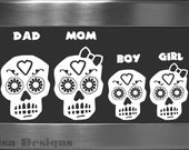 Your choice of 4 Sugar Skull Family vinyl decals / Please READ description for ordering instructions - Car decal - Family decal