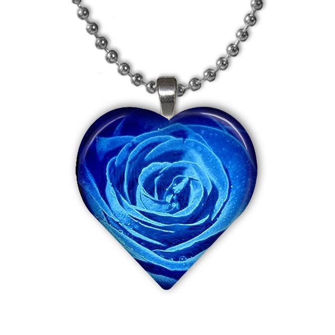 Blue Rose Heart Shape Glass Pendant