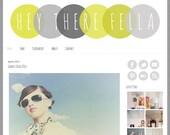 Premade Blogger Template Design - Hey There Fella Blog Theme - grey textured bg, yellow and grey blog