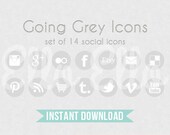 Social Media Icon Set - Instant Download - Circle Buttons - Grey Icons for Facebook, Twitter, Pinterest, Etsy, Instagram, Flickr