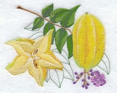 Botanical Vegetable Series - Starfruit - Embroidered Decorative Linen Towel or Absorbent White Cotton Flour Sack Towel