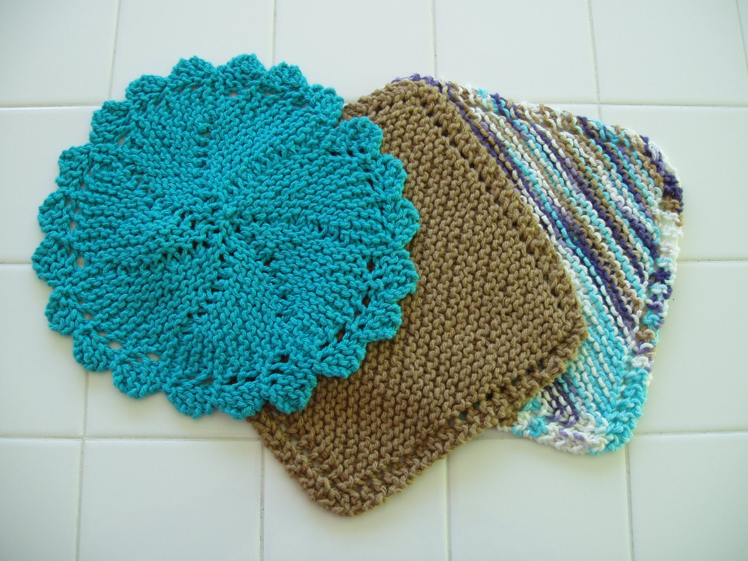 Blueberry Crisp, Set of Three Dishcloths, Handknit, Cotton, Dish cloth, Wash cloth, Kitchen, Dishes, Gift