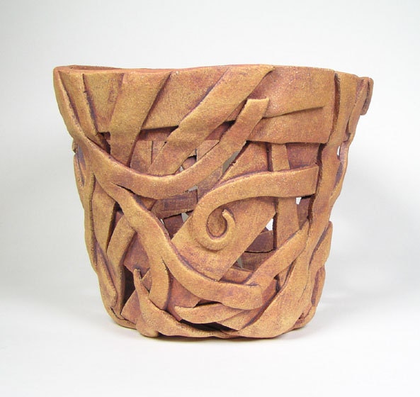Unglazed Orchid Pot, Tan Ceramic Luminary, Stoneware Planter or Decorative Cachepot