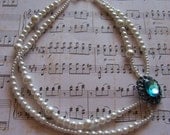 Free Shipping - Pearl Statement Necklace - Double Strand - Chunky Necklace - Aqua Necklace - Tiffany Blue - Teal