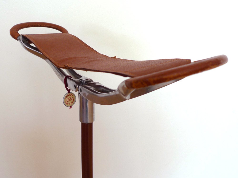 Mid Century Tirion Ascot Seatstick - Walking Stick, Vintage, Leather