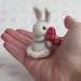 Felted White Bunny holding Red Heart Ornamental Merino Rabbit Decoration