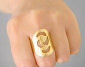 Gold plated ring, OOAK bronze ring gold plated 24K. Geometry ring, matte finish, minimal ring, adjustable statement ring.
