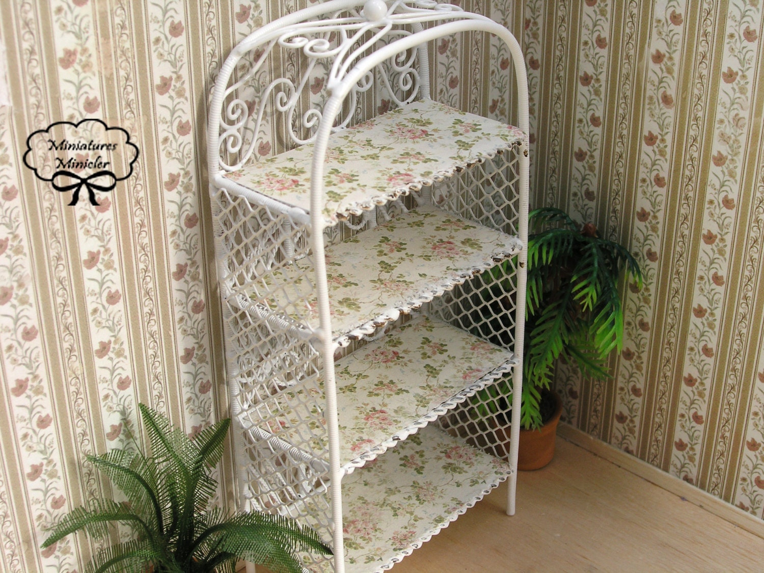 Miniature Dollhouse Garden Metal Shelf Shabby Chic Style