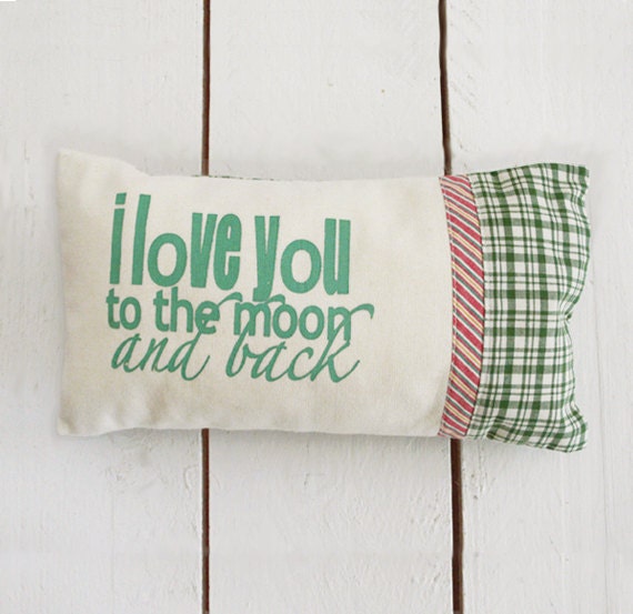 I love you to the Moon and back  -  Baby  print  Pillow green check