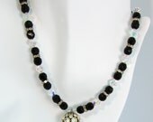 1960's rhinestone and black jet sparkling Disco Ball  with Swarovski crystal necklace and earring set