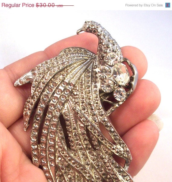 Sale Vintage Rhinestone Peacock Brooch Pin