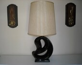 Majestic Mid Century Modern Gloss Black Ceramic Sculpture Lamp Abstract Table Lamp