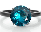 Blue Zircon Solitaire Ring, Silver Tiffany-Set Solitaire with Blue Zircon Gemstone