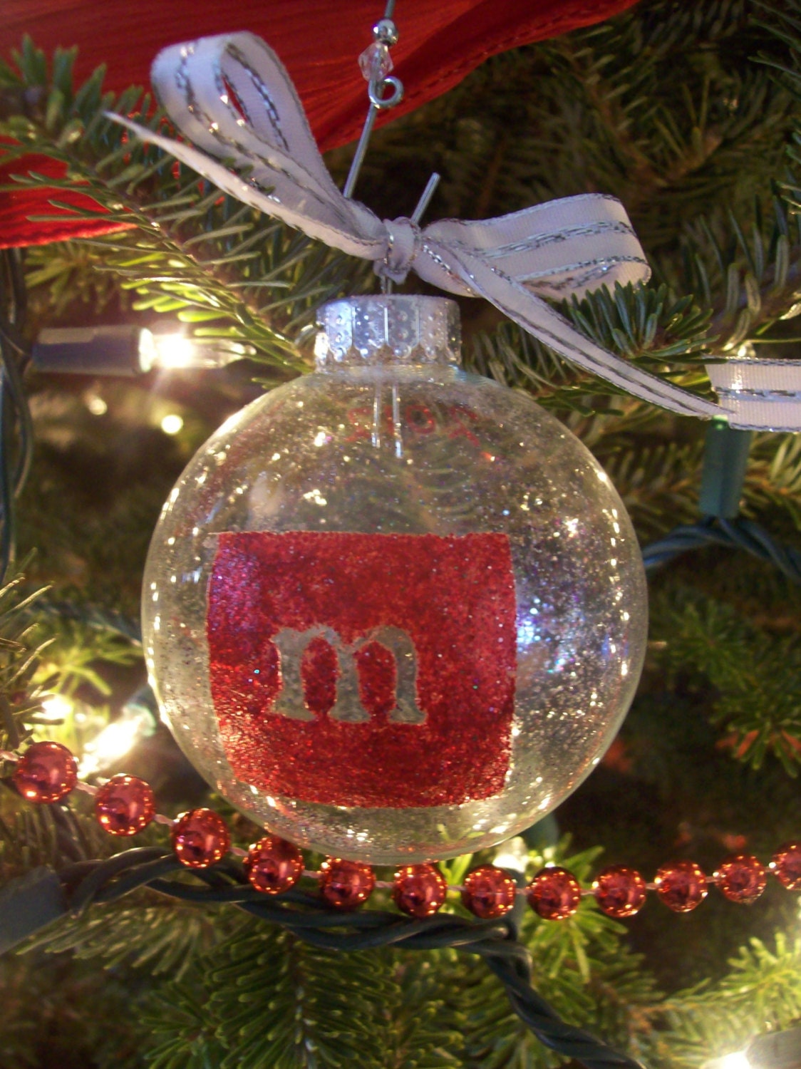 Glitter Christmas Ornament with Initial, Monogram, Glitter Glass Ball Ornament
