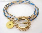 Organic Jewelry-Hyacinth- Leather Wrap Charm Bracelet with Czech Glass Beads-Sterling Silver Jewelry Handmade