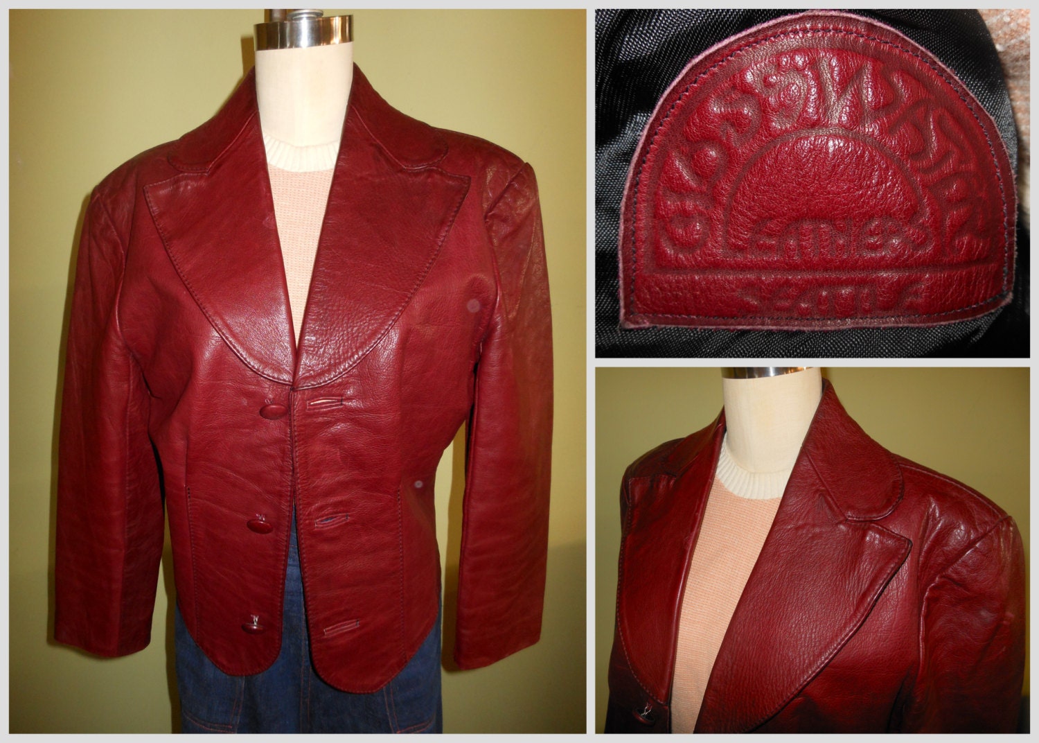 RARE 1960s 1970s Hippy Rocker Glasswater Seattle Leather Jacket Outerwear Made in USA