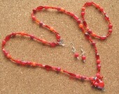 Red Necklace Jewelry Set, Red Bracelet, Red Earrings, Heart Necklace, Ruby Heart Charm, Swarovski Crystals