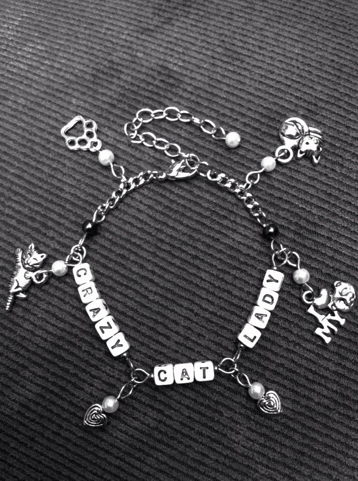 Crazy Cat Lady Charm Bracelet With Pale Pink Pearls