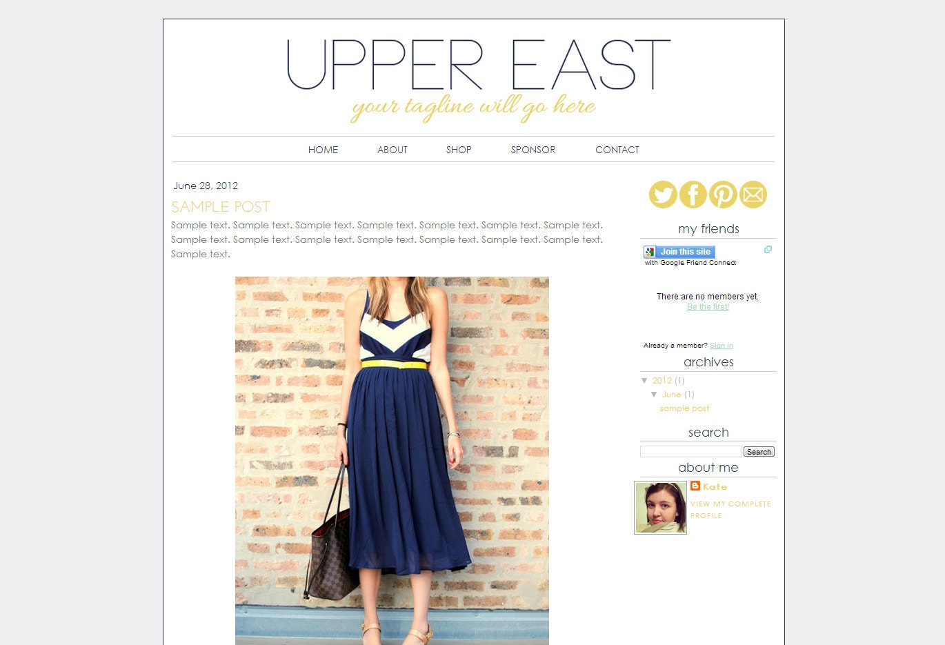 Blogger Premade Template Design - "Upper East" Instant Digital Download