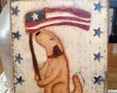 Primitive Patriotic Puppy Mini Hand Painted Plaque