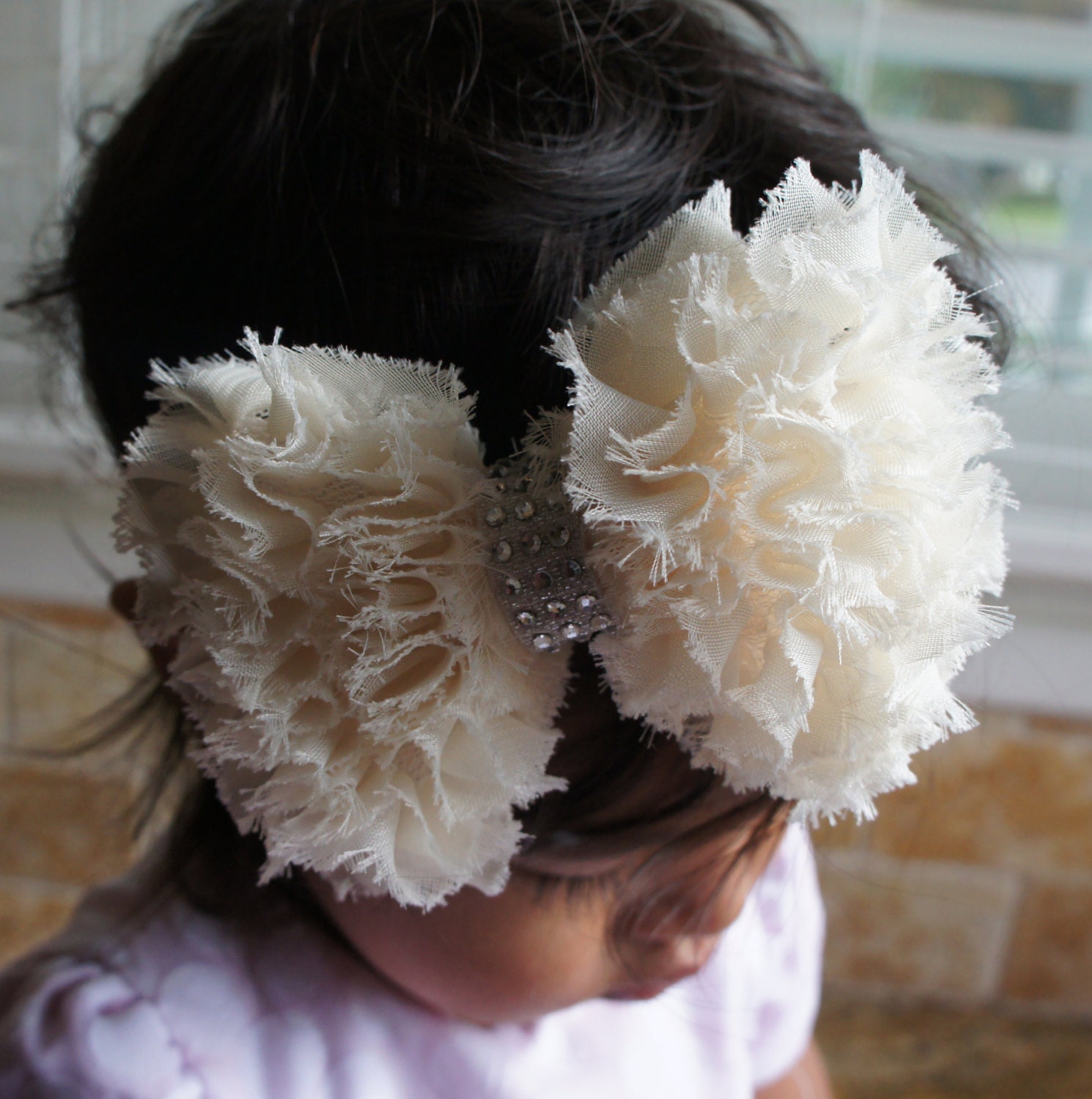 Cream, Ivory, Pink or Blue Color Chiffon Fabric Hair Bow Headband, Baby Headbands, Newborn Headband, Women Headband, Baby Barrettes