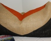Rustic Chevron Orange Black Burlap Pillow Cover / 12"x20" - Hand painted in USA