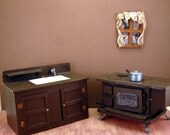 Vintage Doll House Miniature "Acme King" Wood Stove Sink