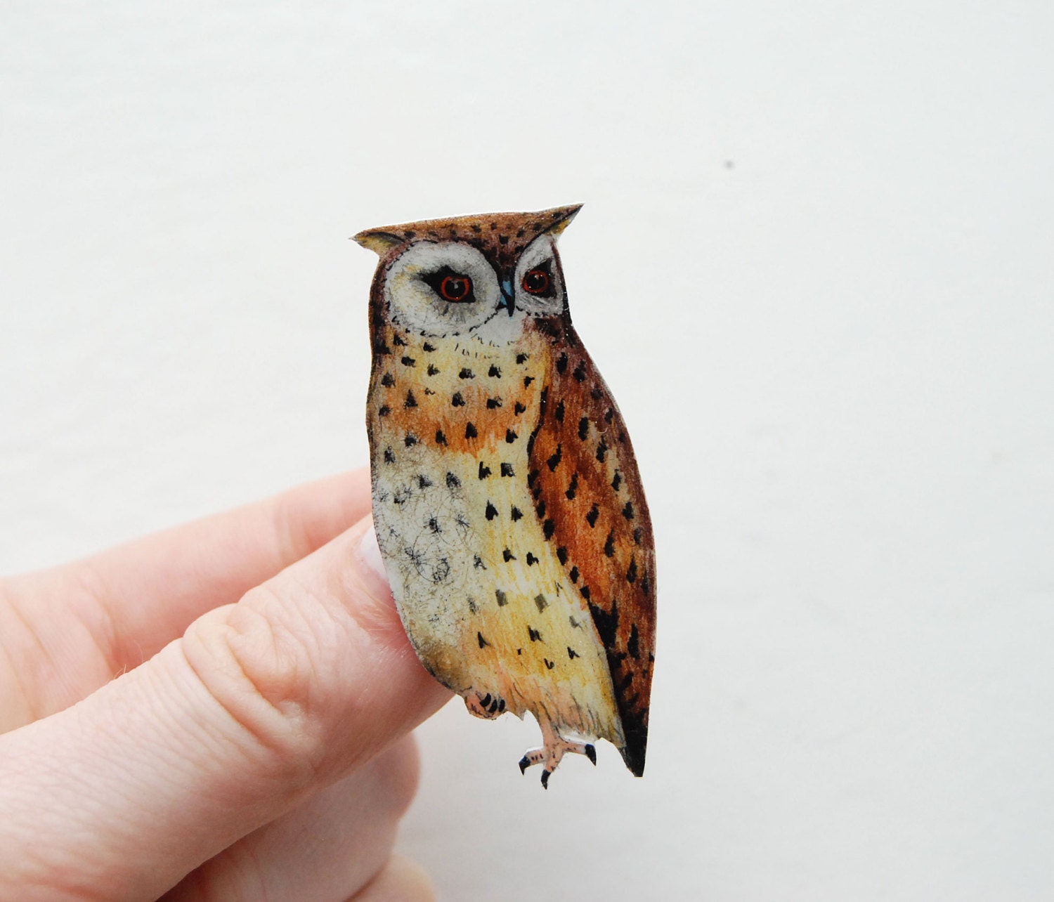 Owl brooch / hand drawn/