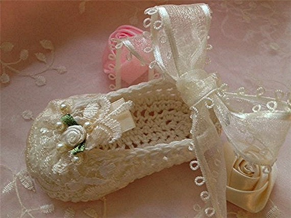 Ivory White Christening Booties, Ivory Booties