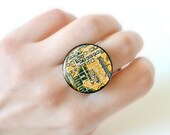 circuit board ring, geometric ring, geekery tech ring, computer part jewelry, yellow ring, circle, adjustable, steampunk