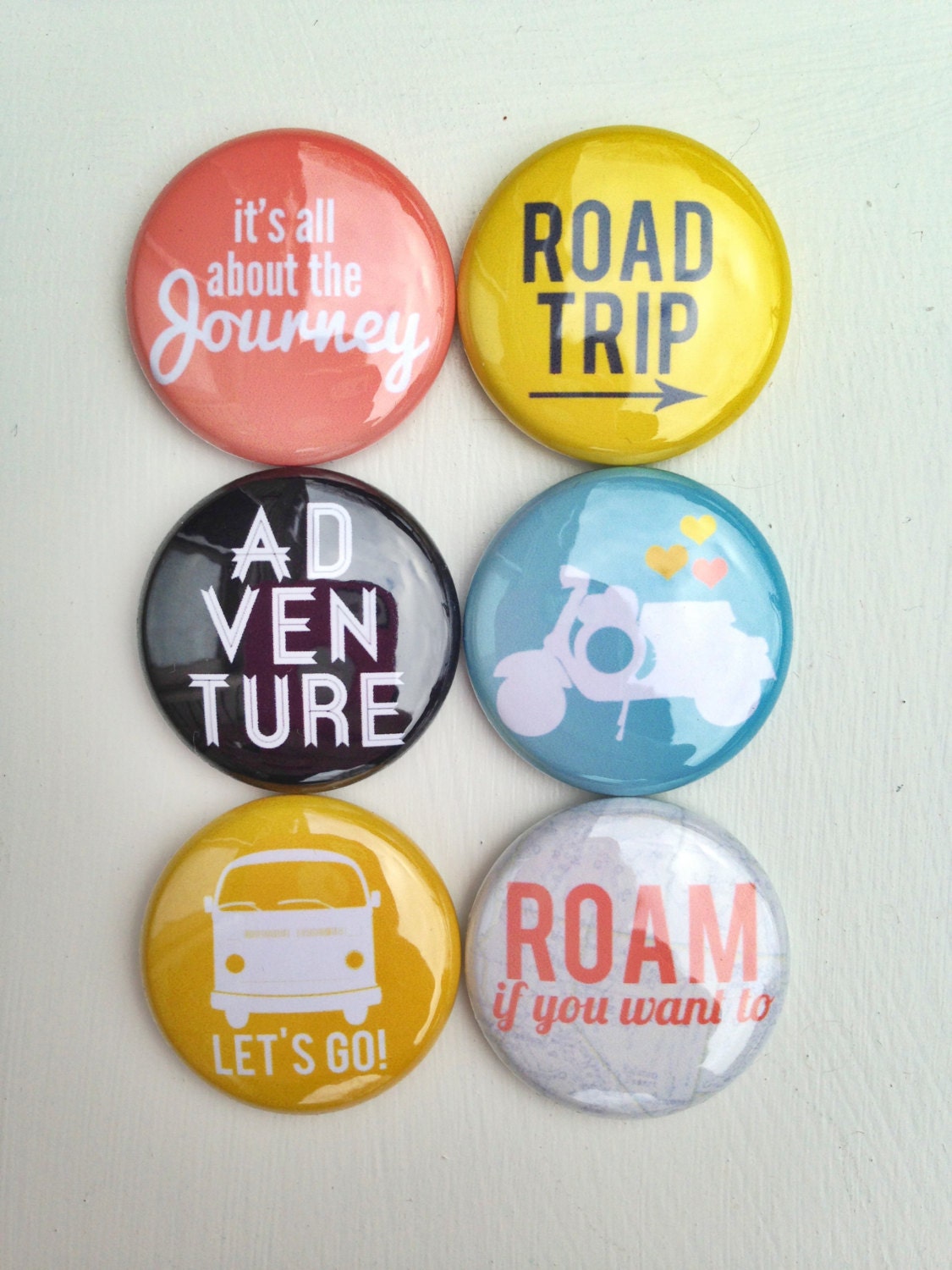 Set of 6 Road Trip Craft Badges Pins Flair