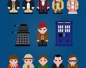 Doctor Who - The Eleven Doctors (with TARDIS and Dalek) - Cross Stitch PDF Pattern Download