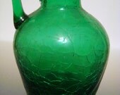 Vintage Crackle Glass Jug Hand Blown Emerald Green