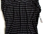 Tuck Pleat Shoulder Wing Sweater with Metal Mesh XS - S - M - L Black & Vanilla Striped Sweater - Womens blouse