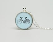 20mm Silver Glass Necklace with I love Bikes