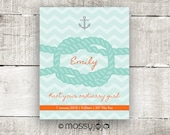 Nautical Knot Personalized 8x10 print. Baby nursery art, Kids wall art, children's art, beach decor. Baby girl Orange Aqua. By MossyJojo.