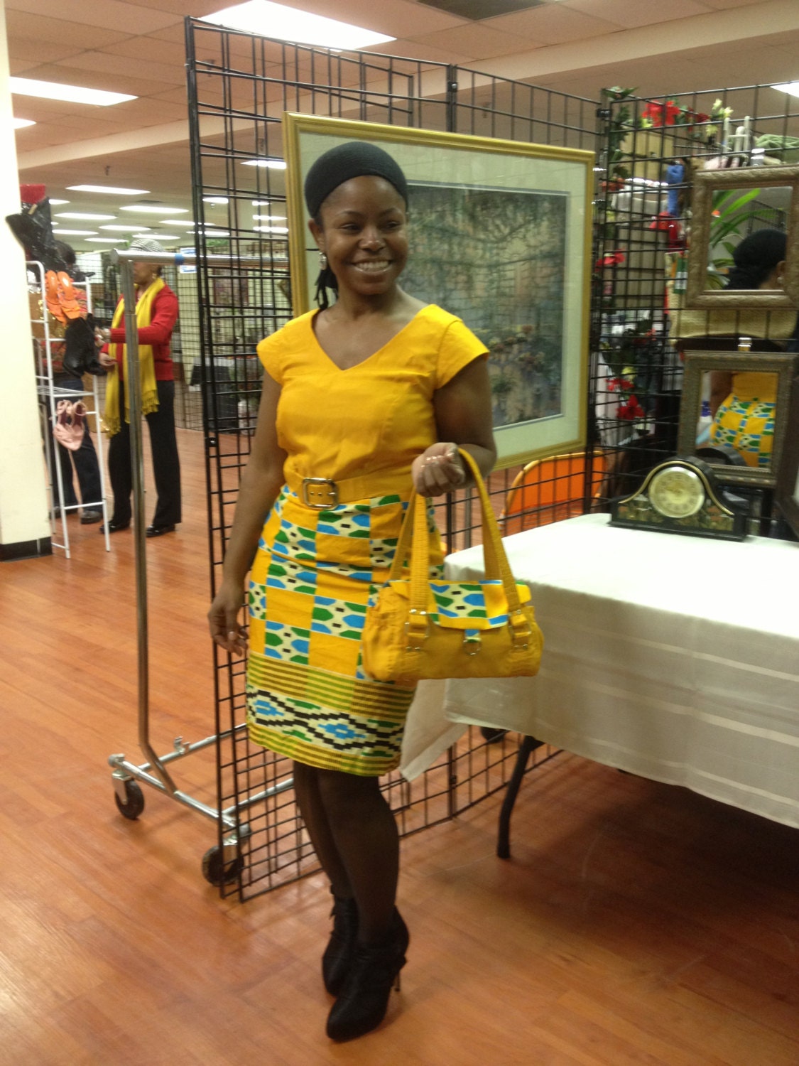 Handmade, Yellow, African Fabric,Kente Cloth, Cotton Print, Satin, Hand bag,  Purse.