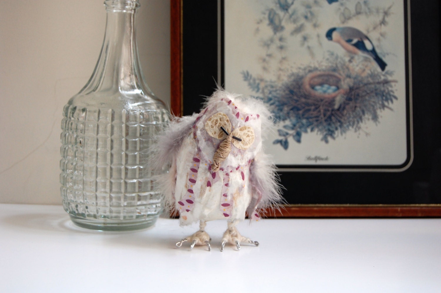 Marjorie the Owl handmade pink owl figure