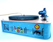 Antique Children's Cowboy Record Player, Working 78 rpm, Magnetic Motors Corp. Pink & Blue Toy