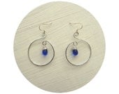 Geometric earrings Blue ultramarine glass drop an a silvery circle