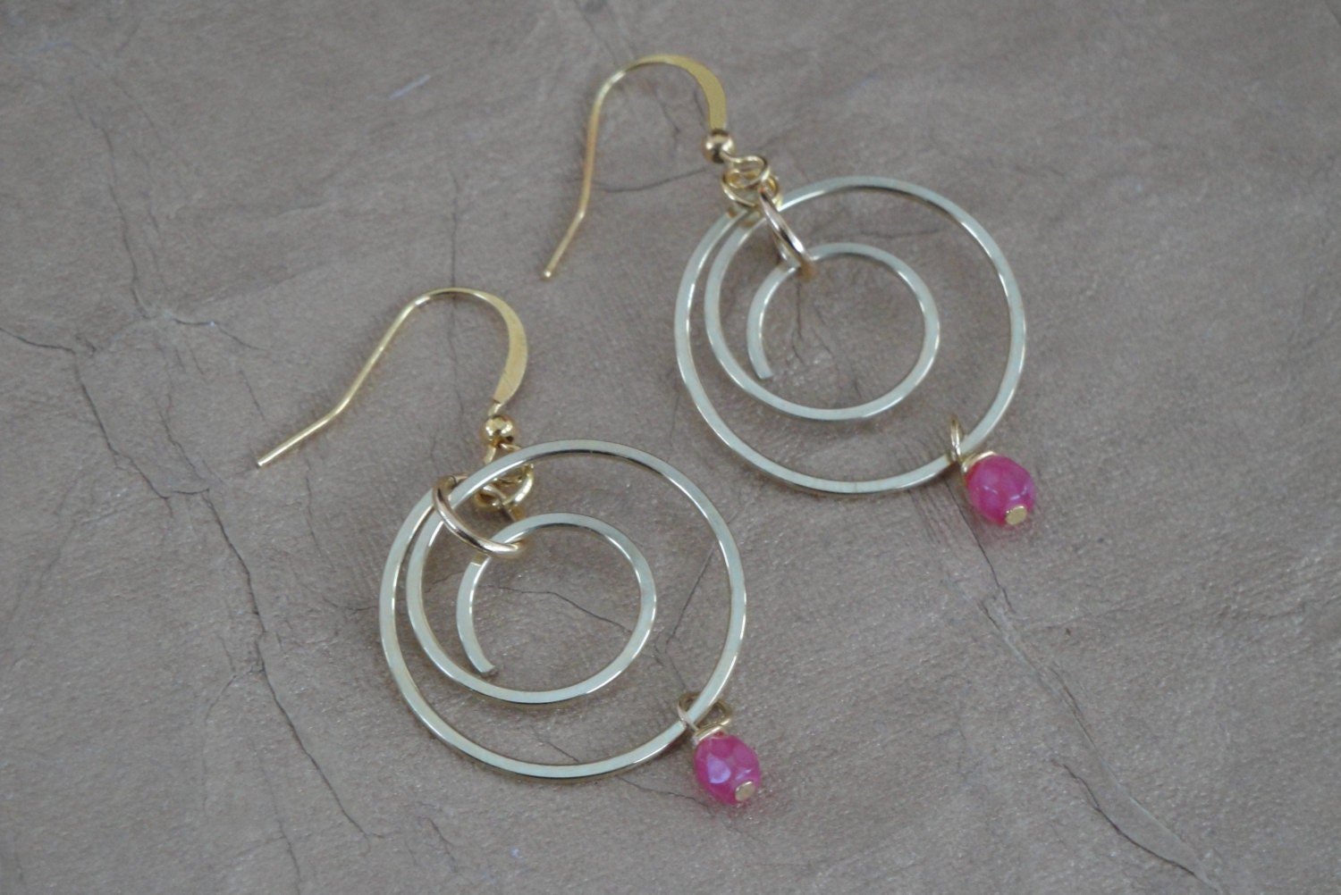 Spiral Earrings, Wire Wrapped Drop Earrings, Swirl Earrings, Gold Colored Metal Earrings, Faceted Drop Earrings