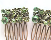 Green Floral Combs, Brides Maids Accessory