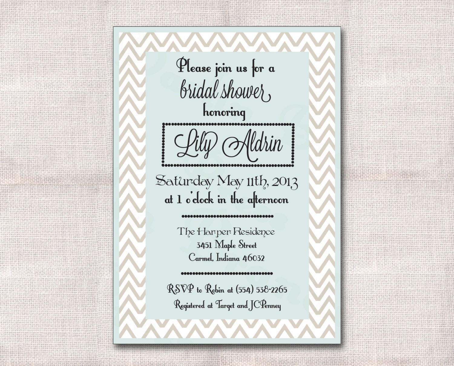 5x7 Chevron Pattern Custom Printable Bridal Shower Invitation