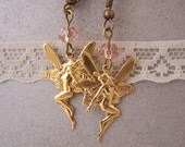 Fairy earrings -  Brass earrings- Soft pink crystal earrings - Fairy jewelry
